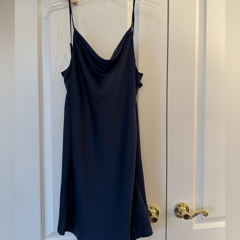 UO Navy Slip Cowl Neck Mini Dress